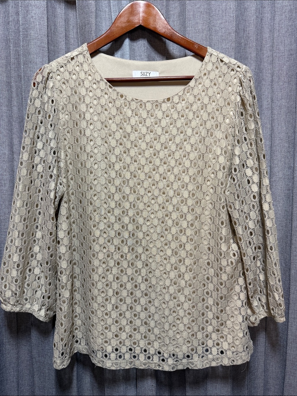 Cream Lace Overlay Women's Blouse
